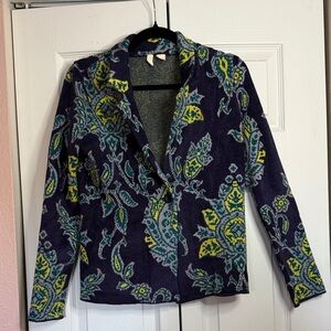Moth  for Anthropologie Navy and Yellow Floral sweater Jacket size XS